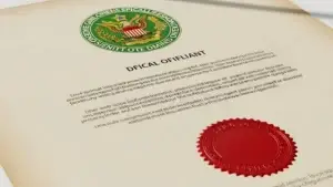 Eine offizielle deutsche Geburtsurkunde mit Bundesadler und behördlichem Stempel auf einem Schreibtisch.